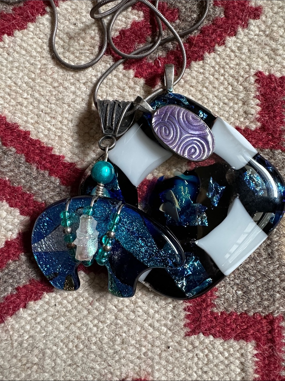 Vintage Native American Art Glass And Sterling Necklace